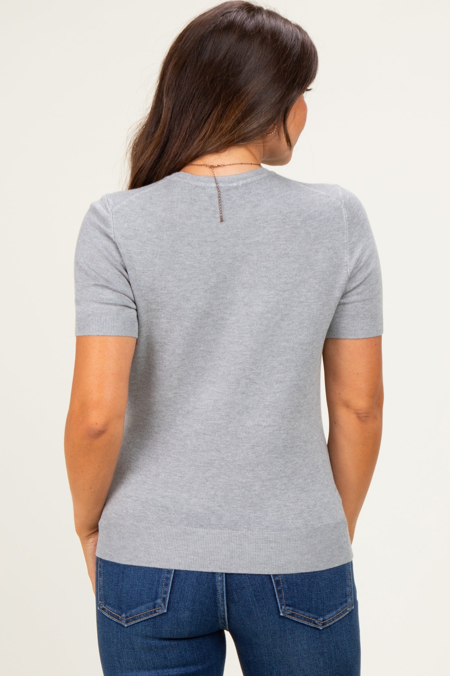 Heather Grey Basic Short Sleeve Maternity Sweater Top