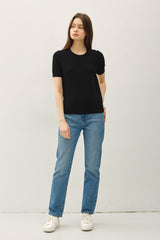 Black Basic Short Sleeve Sweater Top