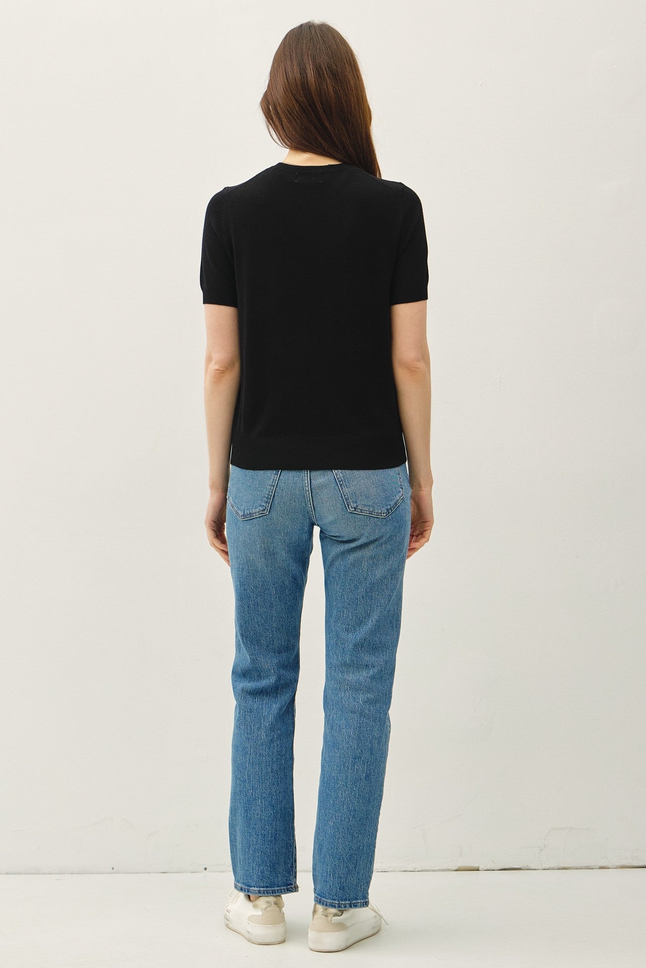 Black Basic Short Sleeve Sweater Top