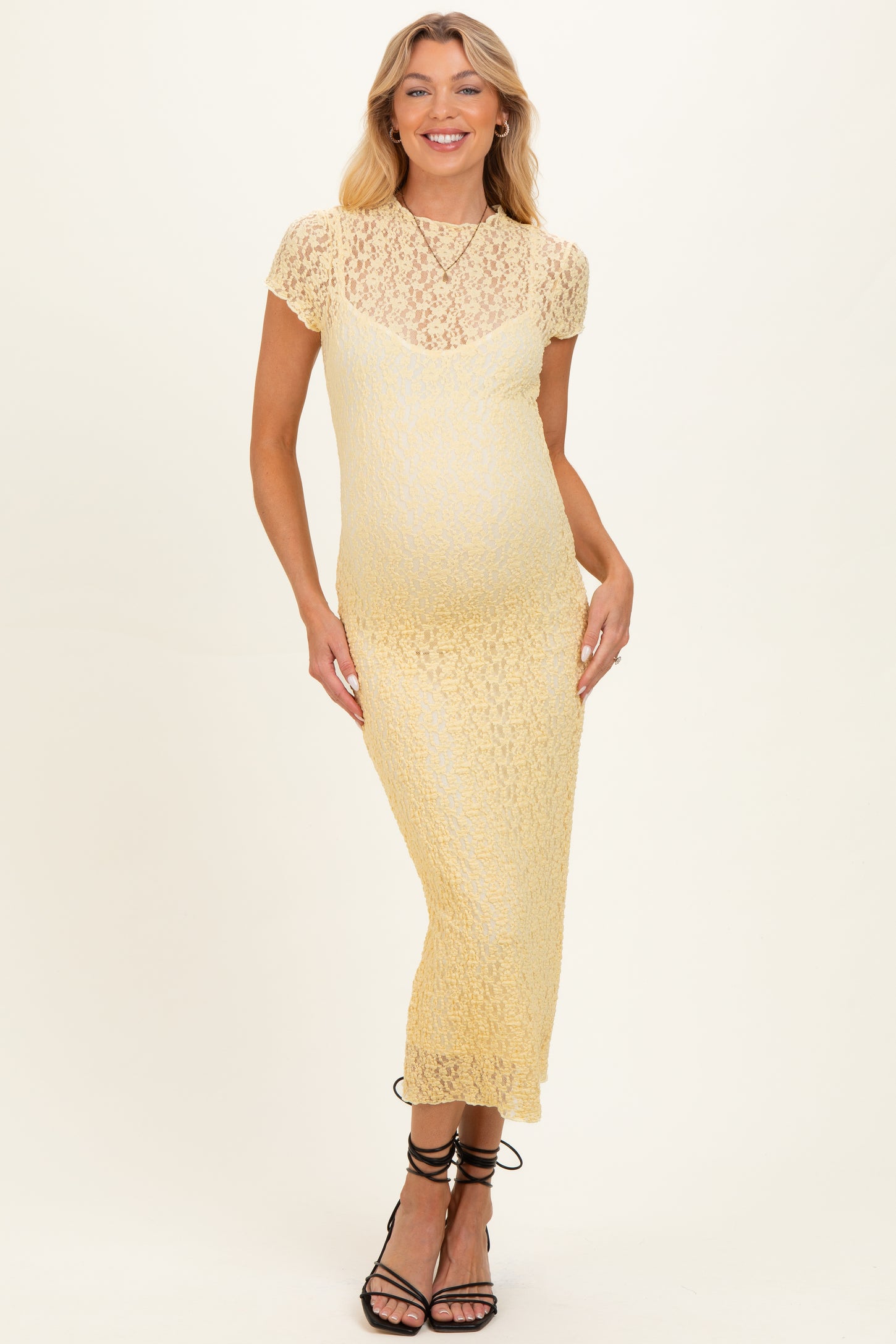 yellow lace overlay dress Nola Yellow Lace Tunic Overlay Dress by AMY LYNN