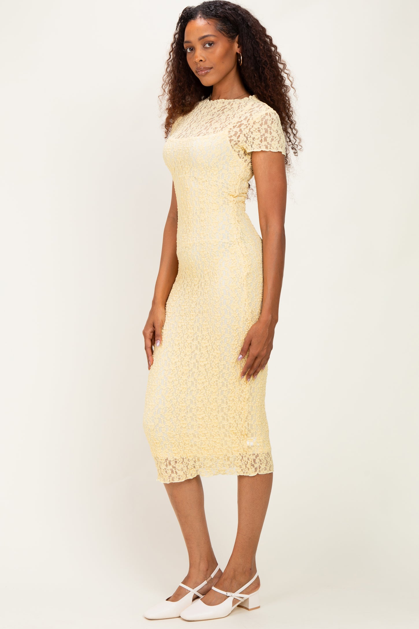 knee length dress with lace overlay Casual White Dress Outfit