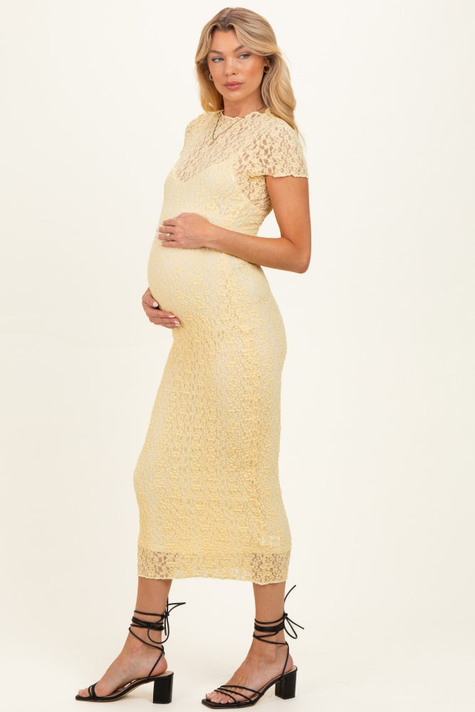 Yellow Sheer Lace Overlay Short Sleeve Maternity Midi Dress – PinkBlush Yellow Sheer Lace Overlay Short Sleeve Maternity Midi Dress – PinkBlush