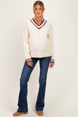 Ivory Varsity Stripe V-Neck Maternity Sweater