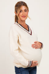 Ivory Varsity Stripe V-Neck Maternity Sweater