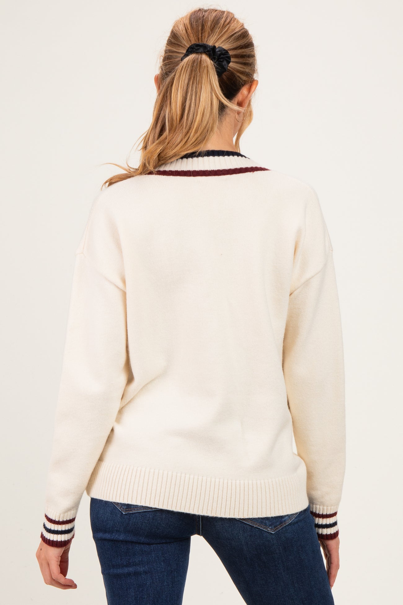 Ivory Varsity Stripe V-Neck Maternity Sweater