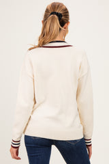 Ivory Varsity Stripe V-Neck Maternity Sweater