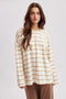 Taupe Striped Oversized Long Sleeve Top