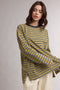 Chartreuse Striped Oversized Crewneck Long Sleeve Top