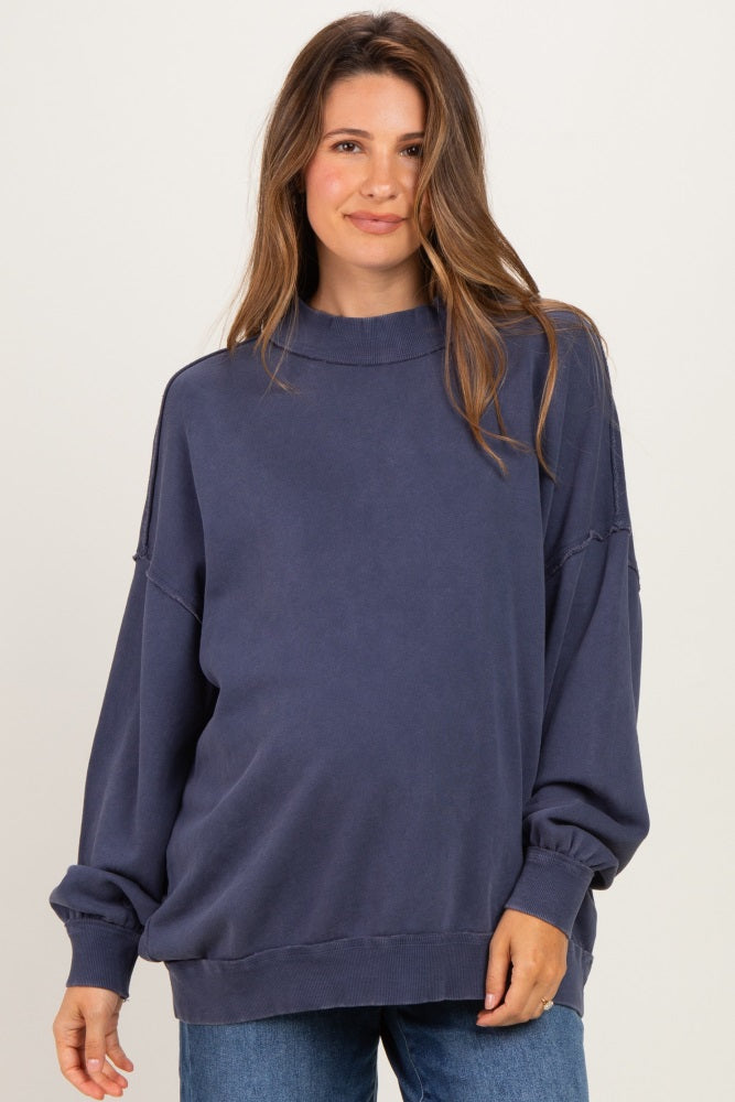 Navy Oversized High Neck Maternity Sweatshirt