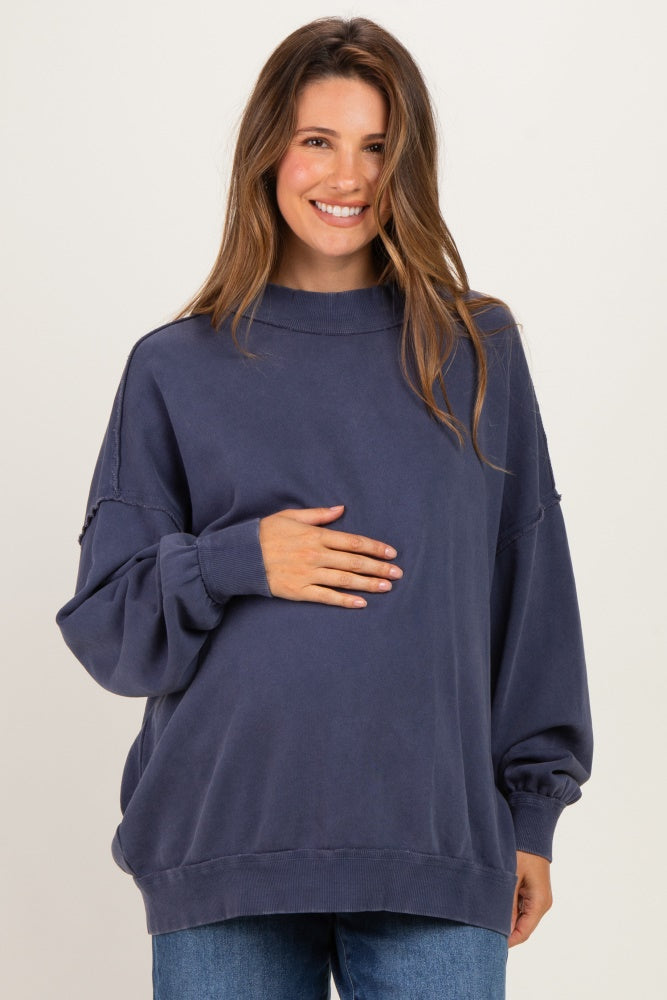 Navy Oversized High Neck Maternity Sweatshirt
