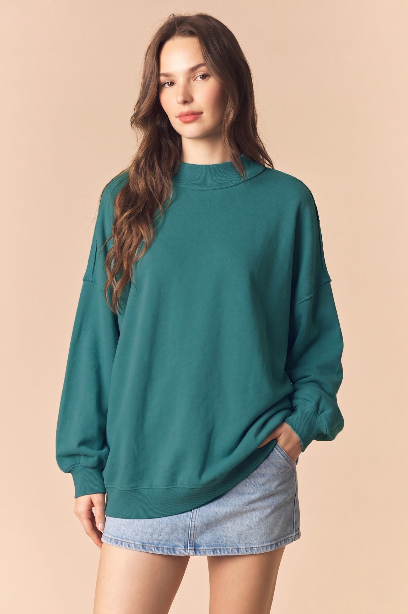 Teal Oversized High Neck Maternity Sweatshirt