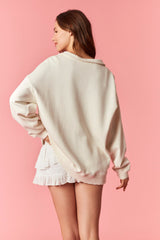 Cream Snap Collar Oversized Sweatshirt