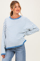 Blue Striped Solid Trim Relaxed Maternity Sweater