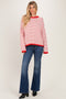 Red Striped Solid Trim Relaxed Sweater