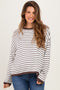 Brown Striped Solid Trim Relaxed Maternity Sweater