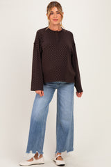 Brown Polka Dot Henley Long Sleeve Maternity Top