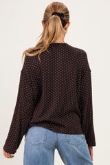 Brown Polka Dot Henley Long Sleeve Maternity Top