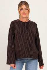 Brown Polka Dot Henley Long Sleeve Maternity Top