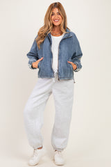 Medium Denim Oversized Zip-Up Maternity Track Jacket