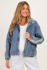 Medium Denim Oversized Zip-Up Maternity Track Jacket