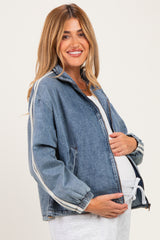 Medium Denim Oversized Zip-Up Maternity Track Jacket