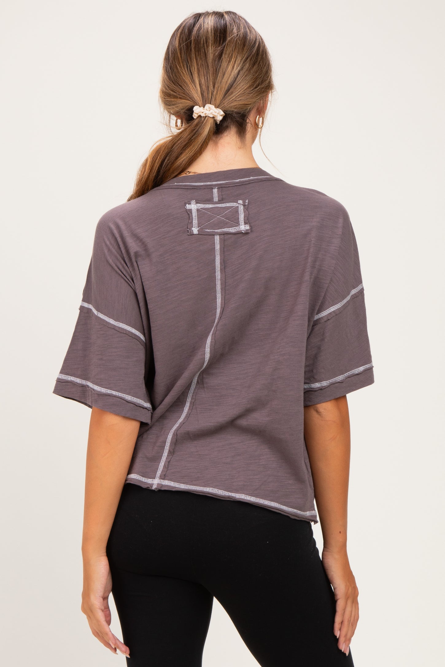Brown Slub Knit Oversized Button Up Maternity Top