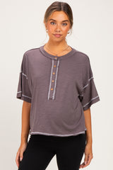 Brown Slub Knit Oversized Button Up Maternity Top
