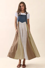 Denim Floral Plaid Maternity Overall Dress