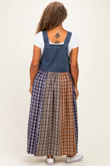 Washed Denim Mixed Plaid Plus Overall Dress
