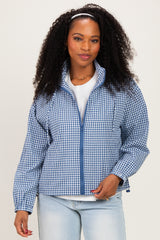 Navy Checkered Plaid Hooded Zip-Up Jacket