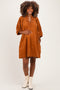 Camel Coduroy Contrast Stitched Maternity Dress