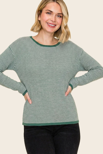 Forest Striped Waffle Knit Sweater