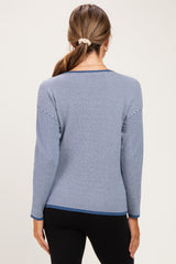 Denim Blue Striped Waffle Knit Maternity Sweater