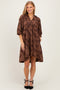 Brown Paisley Puff Sleeve Dress