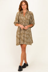 Light Olive Paisley Puff Sleeve Maternity Dress