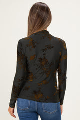 Olive Velvet Floral Mock Neck Maternity Top