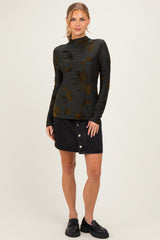 Olive Velvet Floral Mock Neck Top