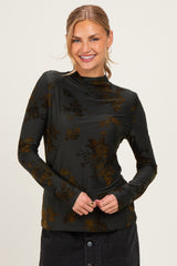 Olive Velvet Floral Mock Neck Maternity Top