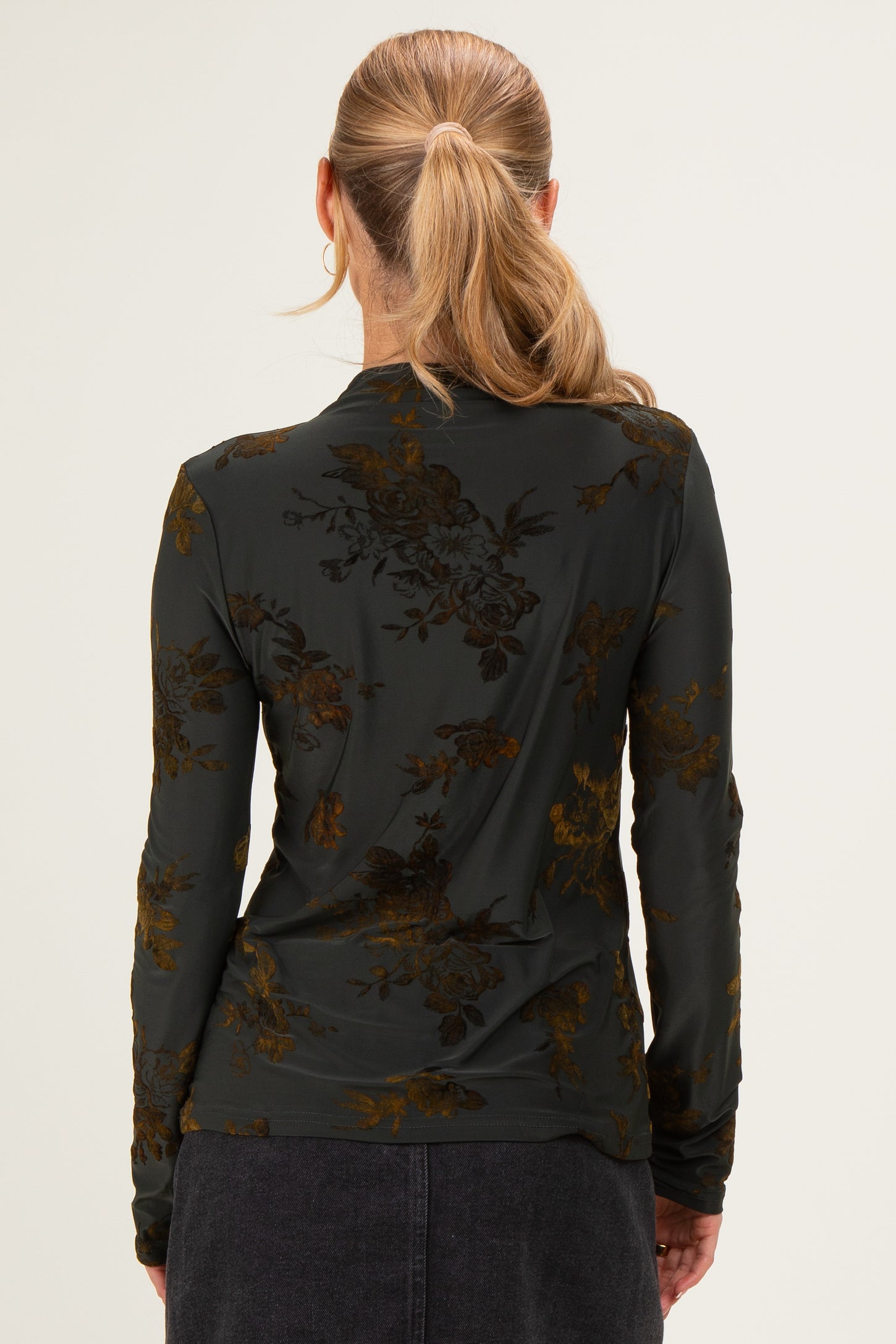 Olive Velvet Floral Mock Neck Top