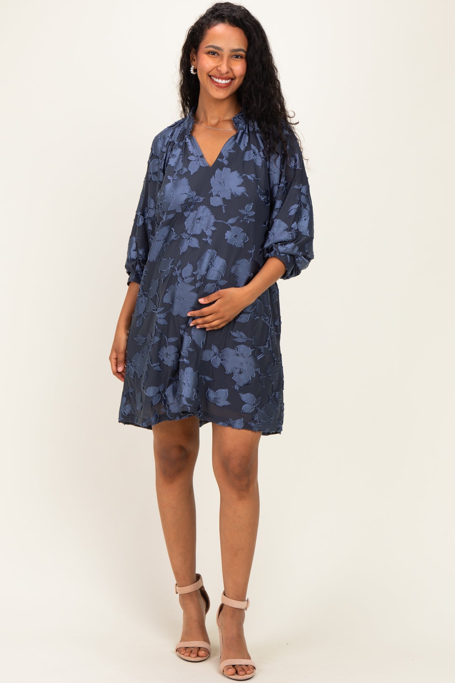 Navy Blue Floral Velvet Maternity Dress – PinkBlush