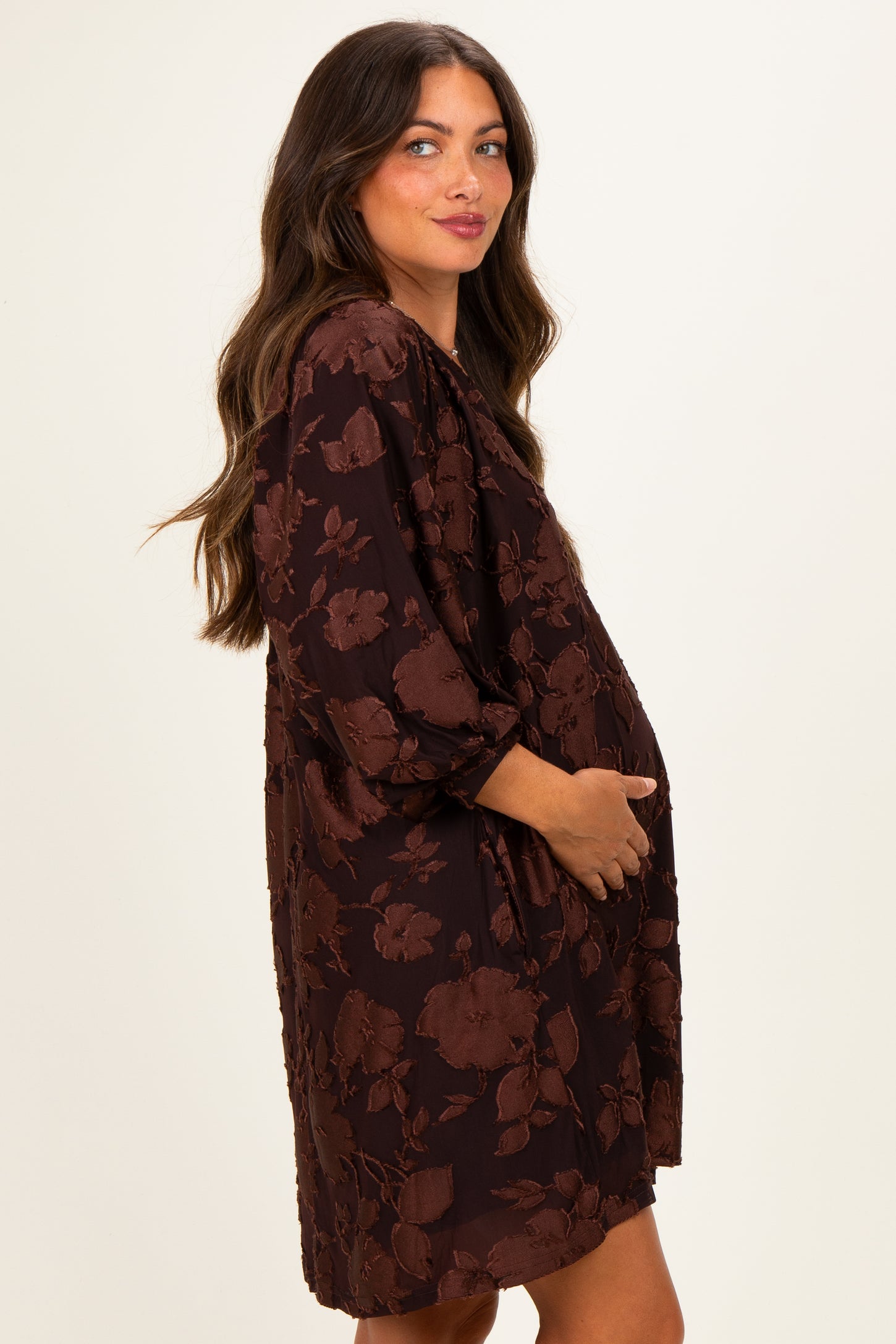 Brown Floral Velvet Maternity Dress – PinkBlush