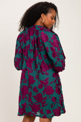 Teal Floral Velvet Dress
