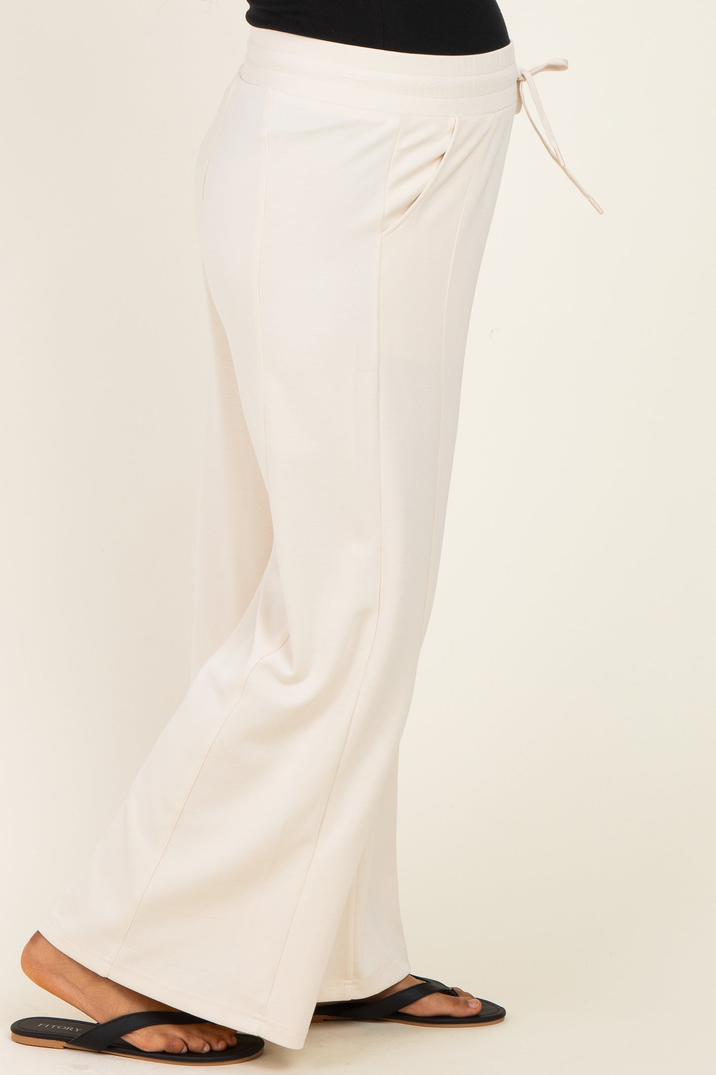 Cream Drawstring Maternity Lounge Pants