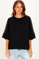 Black Mesh Shoulder Short Sleeve Maternity Top