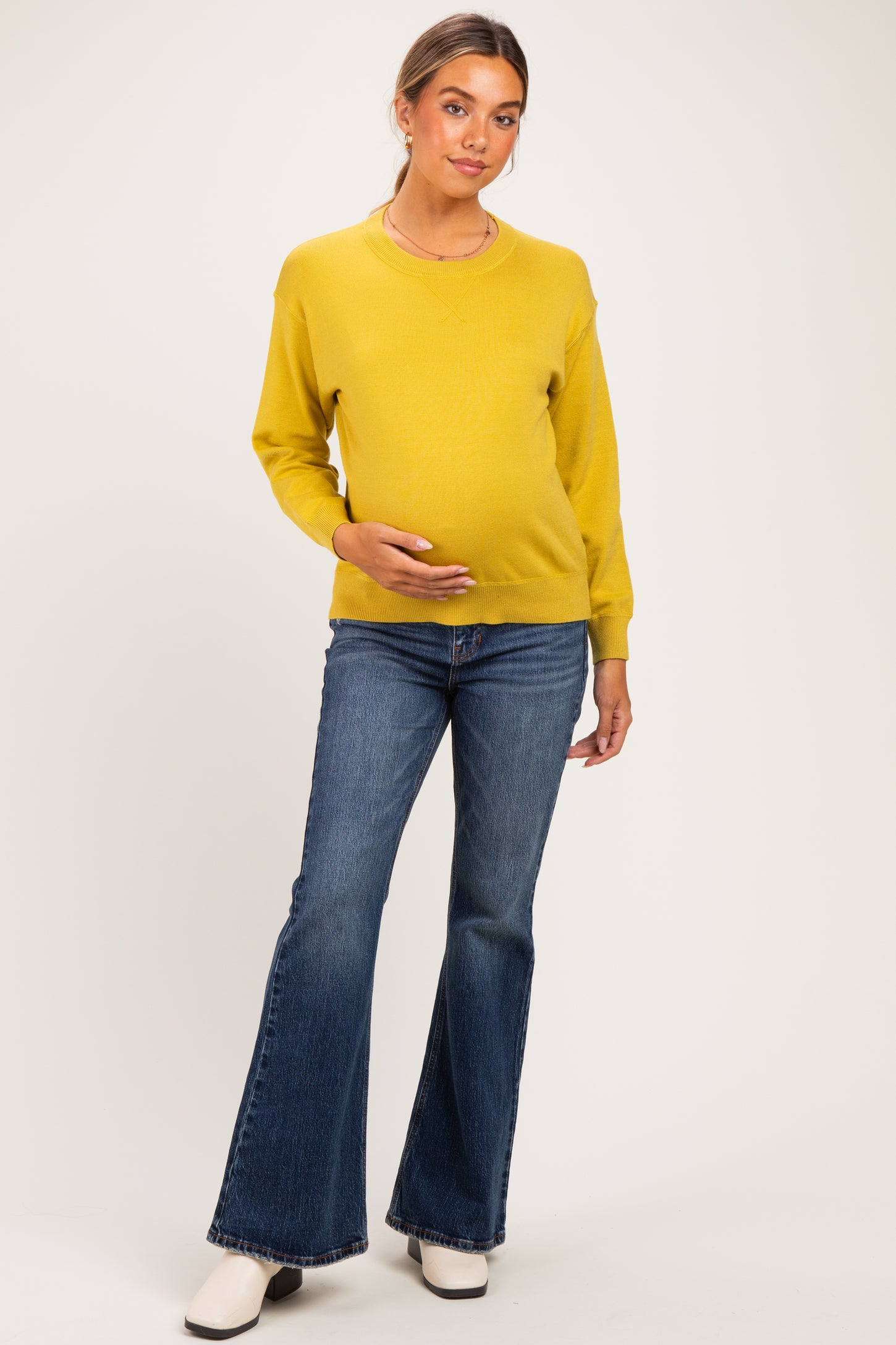 Mustard Basic Pullover Maternity Sweater