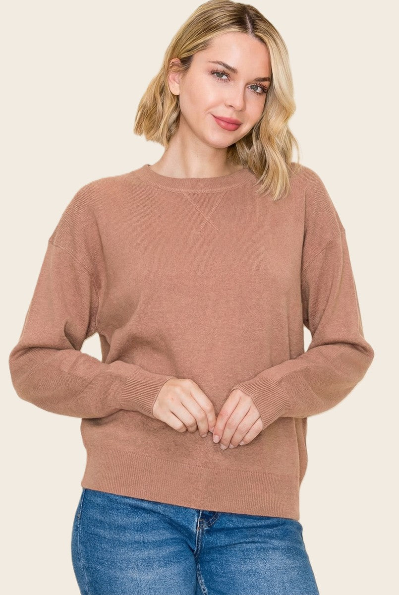 Light Camel Basic Pullover Maternity Sweater