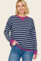 Navy Striped Contrast Trim Sweater
