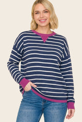 Navy Striped Contrast Trim Maternity Sweater
