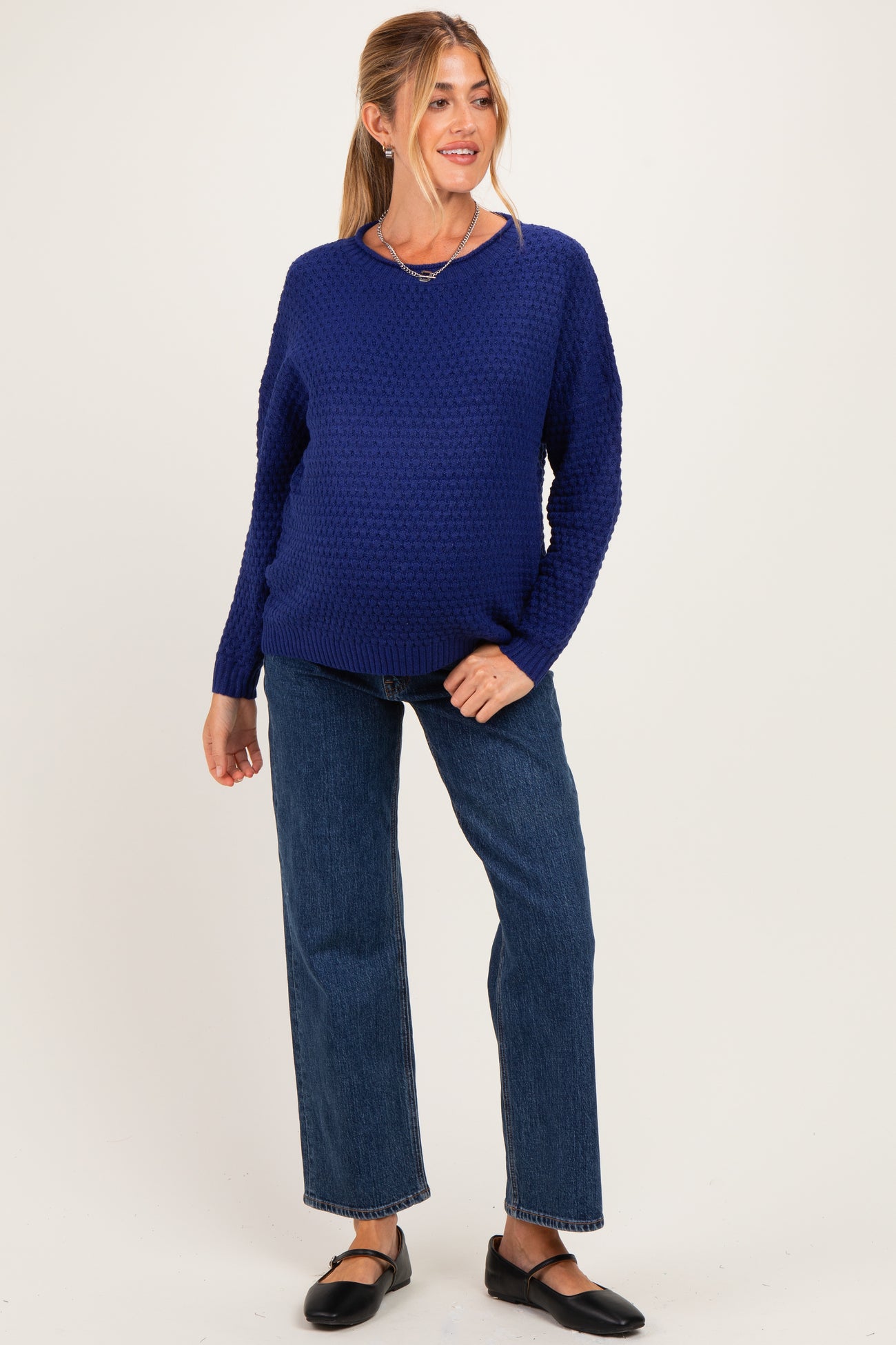 Light Navy Honeycomb Knit Maternity Sweater