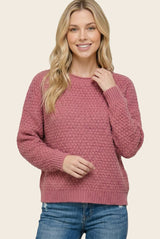 Mauve Pink Honeycomb Knit Sweater